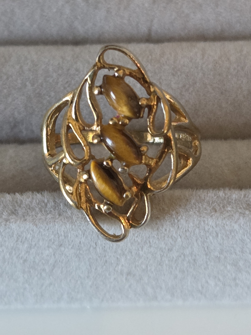 Gold-Tone Tiger's Eye Filigree Statement Ring - Women Jewelry